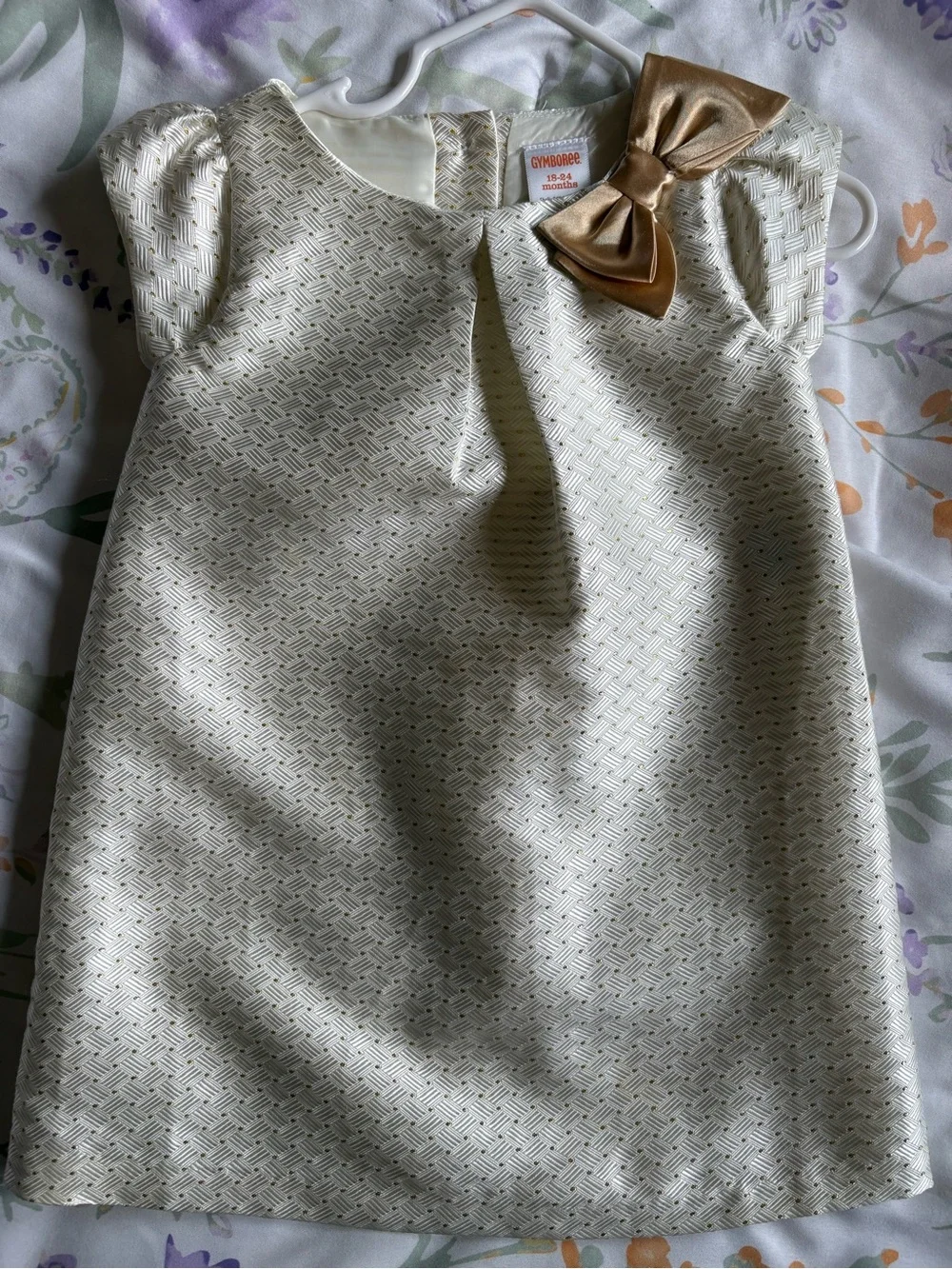 Gymboree Cream Dress with Gold Bow Accent